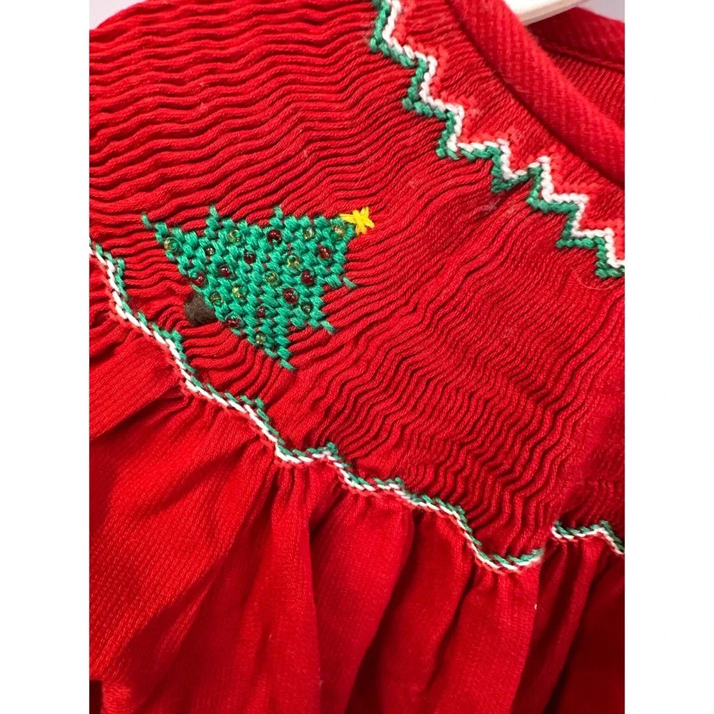 Will Beth Red Smocked‎ Christmas Tree Dress Size 3 Holiday Festive